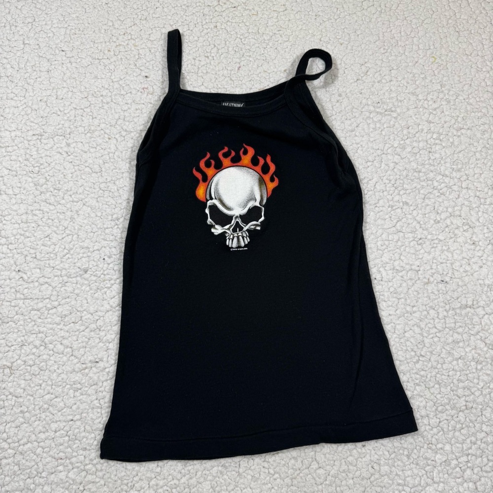 Y2K Lightening Clothing Women’s Skull Black Cami Tank Top size L Grunge Goth